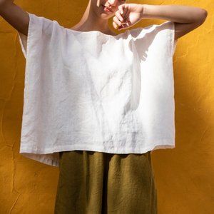 notperfectlinen Florence square linen top Dusty rose